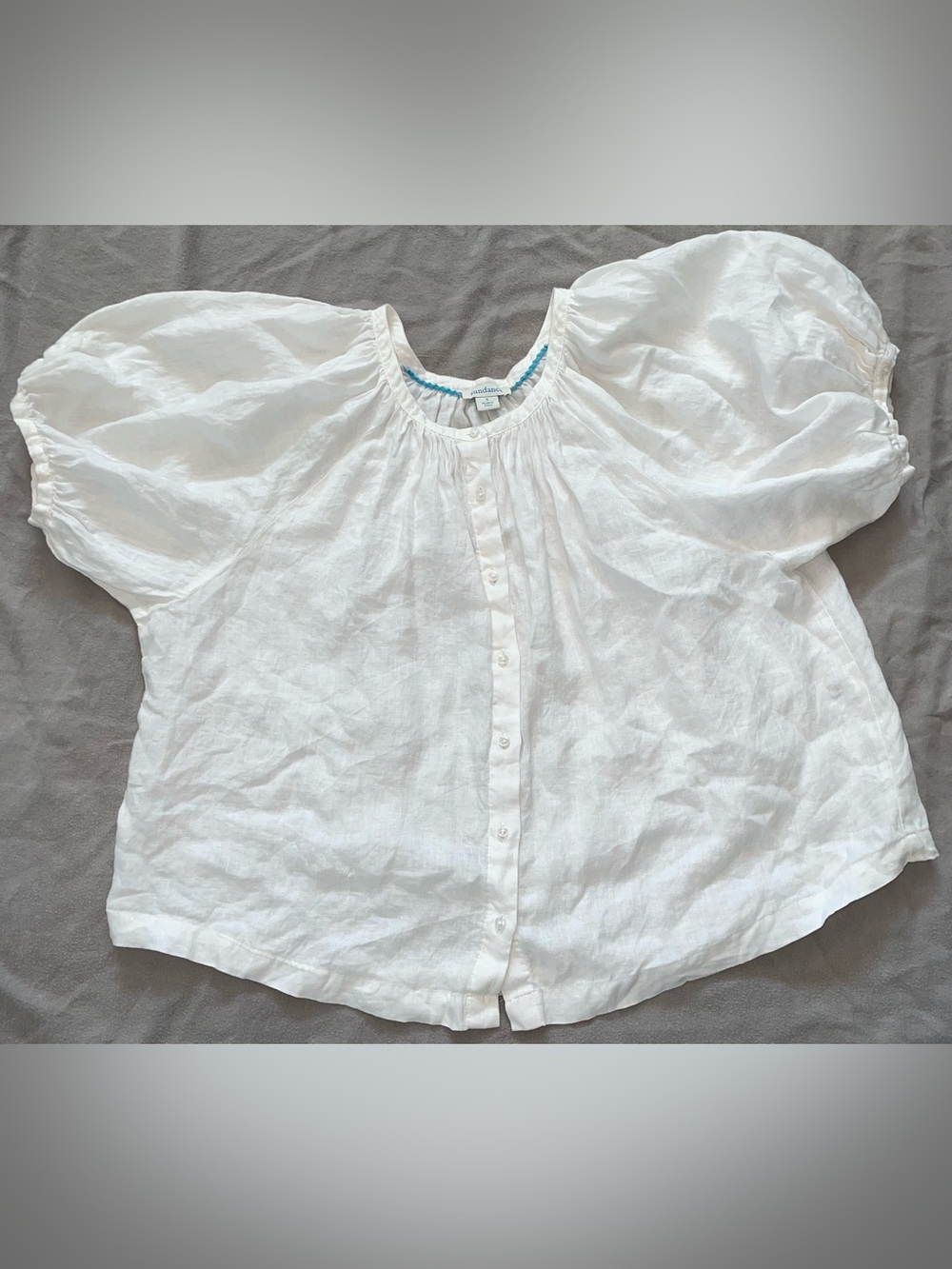 Sundance Women’s White Puff Sleeve Linen Button-Front Blouse Shirt Top White S